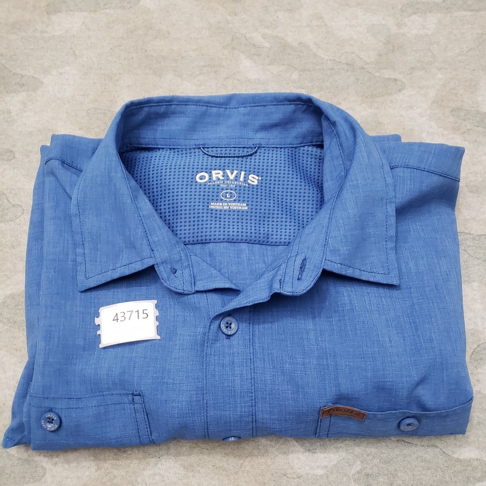 Orvis Shirt Mens Large Blue Pockets Short Sleeve Button-Up Outdoors - Picture 10 of 10